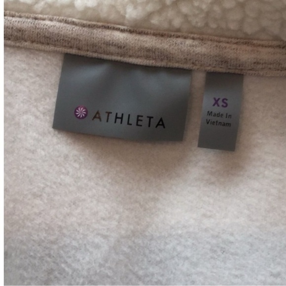 ATHLETA Apres Anything Open Front Cotton Sherpa Vest in Heathered Tan/Cream XS - Picture 6 of 7